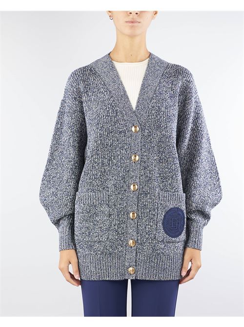 Cardigan in viscosa mouliné con patch logo Elisabetta Franchi ELISABETTA FRANCHI | Maglia | MK85S46E2CN3